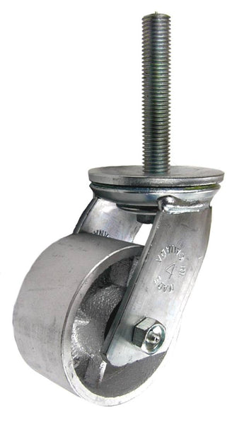 4" x 2" Cast Iron Wheel Swivel Caster with 3/4" Threaded Stem - 600 Lbs Capacity