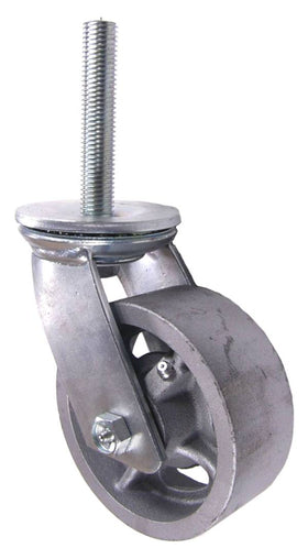 5" x 2" Cast Iron Wheel Swivel Caster with 3/4" Threaded Stem - 1,200 Lbs Capacity