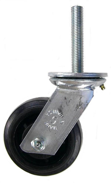 5" x 2" Rubber on Nylon Wheel Swivel Caster with 3/4" Threaded Stem - 450 Lbs Capacity