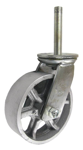 6" x 2" Cast Iron Wheel Swivel Caster with 3/4" Threaded Stem - 600 Lbs Capacity