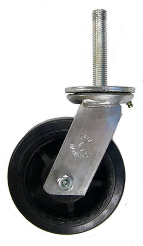 6" x 2" Rubber on Nylon Wheel Swivel Caster with 3/4" Threaded Stem - 500 Lbs Capacity