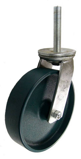 8" x 2" Cast Iron Wheel Swivel Caster with 3/4" Threaded Stem - 1,250 Lbs Capacity