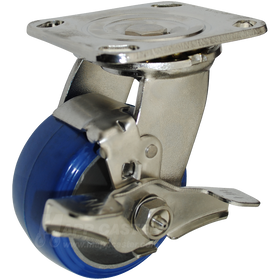4" x 2" Polyurethane on Aluminum Wheel Stainless Steel Swivel Brake Caster - 750 Lbs Capacity