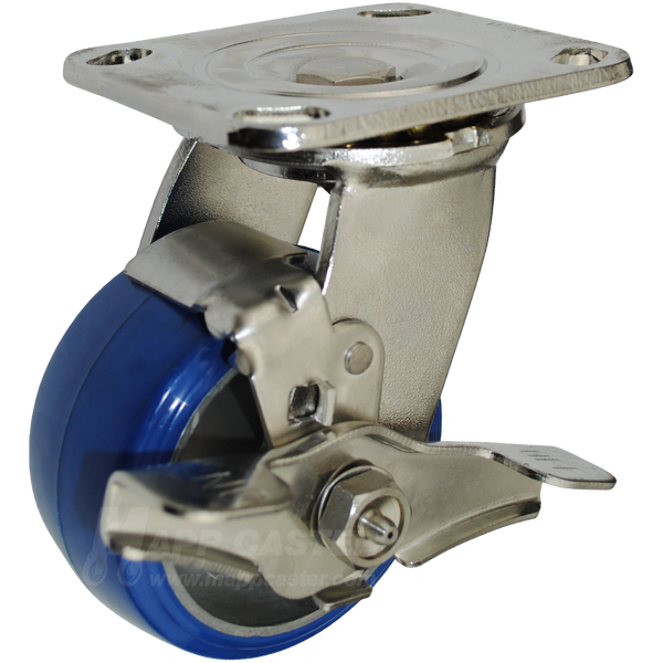 4" x 2" Polyurethane on Aluminum Wheel Stainless Steel Swivel Brake Caster - 750 Lbs Capacity