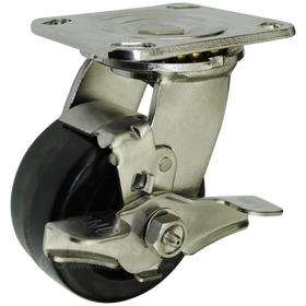 4" x 2" Phenolic Wheel Stainless Steel Swivel Brake Caster - 800 Lbs Capacity