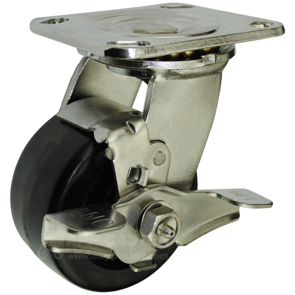 4" x 2" Phenolic Wheel Stainless Steel Swivel Brake Caster - 800 Lbs Capacity