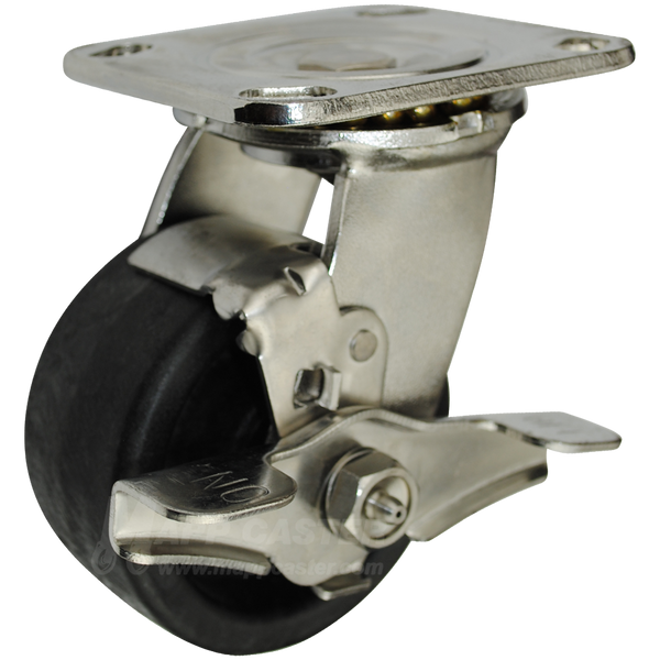 4" x 2" Hi-Temp Heateater Wheel Stainless Steel Swivel Brake Caster - 800 Lbs Capacity