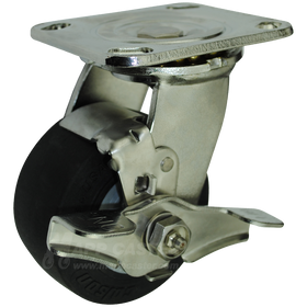 4" x 2" Thermoplastic Rubber (TPR) Wheel Stainless Steel Swivel Brake Caster - 400 Lbs Capacity