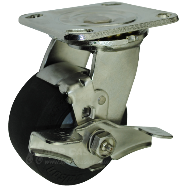 4" x 2" Thermoplastic Rubber (TPR) Wheel Stainless Steel Swivel Brake Caster - 400 Lbs Capacity