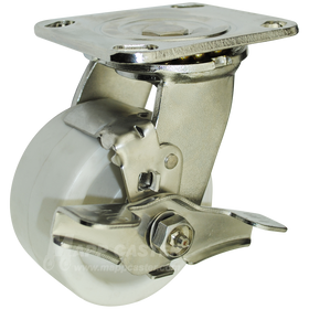 4" x 2" Retort Wheel Stainless Steel Swivel Brake Caster - 550 Lbs Capacity