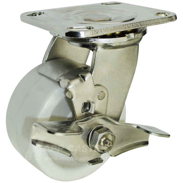 4" x 2" Retort Wheel Stainless Steel Swivel Brake Caster - 550 Lbs Capacity