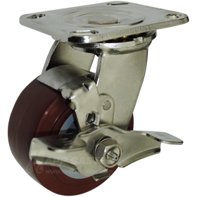 4" x 2" Polyurethane Wheel Stainless Steel Swivel Brake Caster - 600 Lbs Capacity
