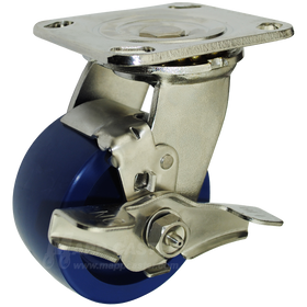 4" x 2" Solid Polyurethane Wheel Stainless Steel Swivel Brake Caster - 750 Lbs Capacity
