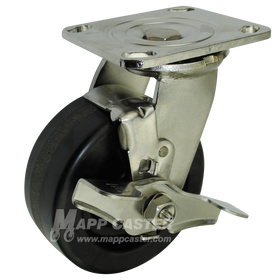 5" x 2" Phenolic Wheel Stainless Steel Swivel Brake Caster - 1,000 Lbs Capacity