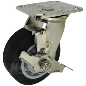 5" x 2" Thermoplastic Rubber (TPR) Wheel Stainless Steel Swivel Brake Caster - 500 Lbs Capacity