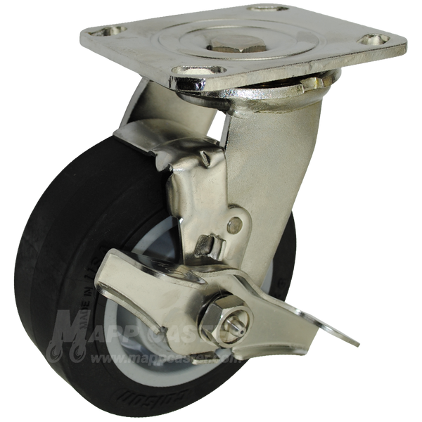 5" x 2" Thermoplastic Rubber (TPR) Wheel Stainless Steel Swivel Brake Caster - 500 Lbs Capacity