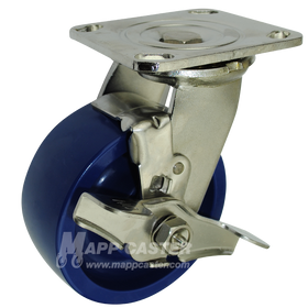 5" x 2" Solid Polyurethane Wheel Stainless Steel Swivel Brake Caster - 800 Lbs Capacity