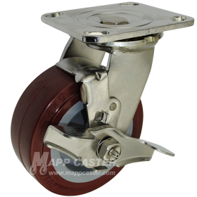 5" x 2" Polyurethane Wheel Stainless Steel Swivel Caster with Brake - 750 Lbs Capacity