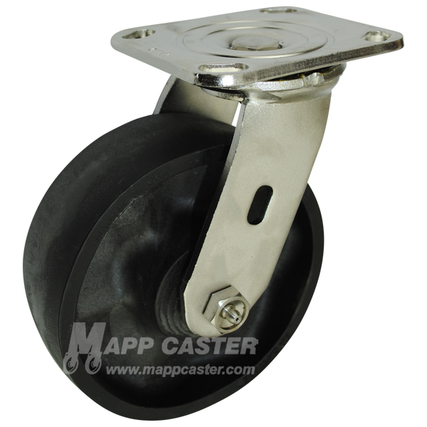 6" x 2" Hi-Temp  Glass Filled Nylon Wheel Stainless Steel Swivel Caster - 1,200 Lbs Capacity