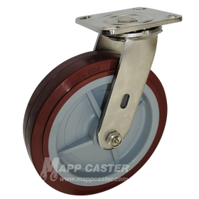 8" x 2" Polyurethane Wheel Stainless Steel Swivel Caster - 1,000 Lbs Capacity