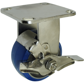 4" x 2" Polyurethane on Aluminum Wheel Stainless Steel Rigid Caster with Brake - 750 Lbs Capacity