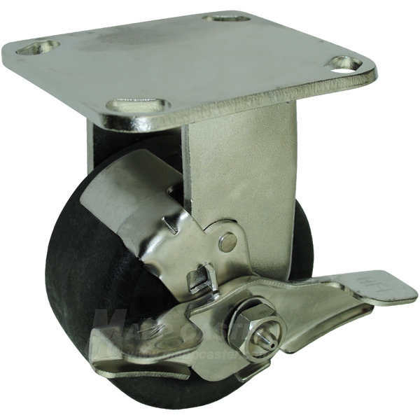 4" x 2" Hi-Temp Heateater Wheel Stainless Steel Rigid Brake Caster - 800 Lbs Capacity
