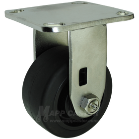 4" x 2" Rubber on Nylon Wheel Stainless Steel Rigid Caster - 400 Lbs Capacity