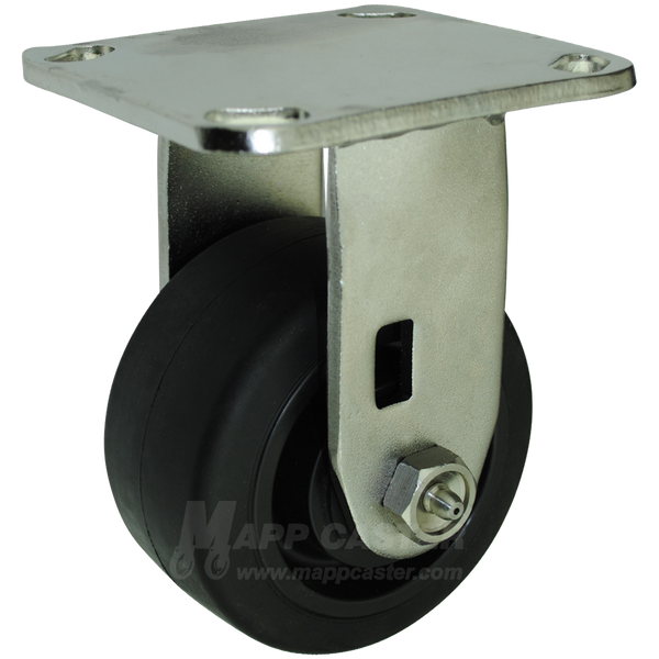 4" x 2" Rubber on Nylon Wheel Stainless Steel Rigid Caster - 400 Lbs Capacity