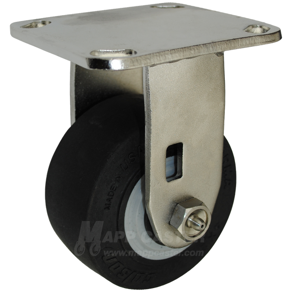 4" x 2" Thermoplastic Rubber (TPR) Wheel Stainless Steel Rigid Caster - 400 Lbs Capacity