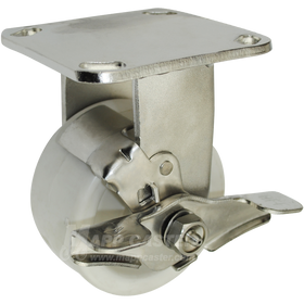 4" x 2" Retort Wheel Stainless Steel Rigid Brake Caster - 550 Lbs Capacity