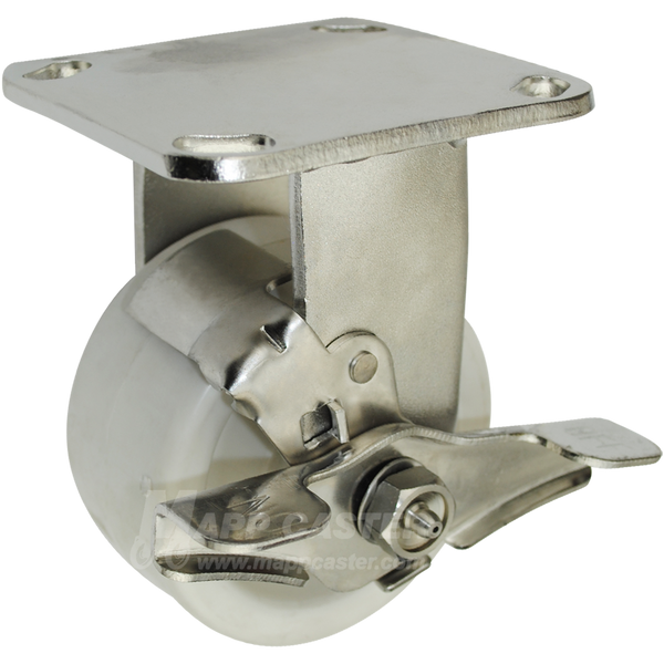 4" x 2" Retort Wheel Stainless Steel Rigid Brake Caster - 550 Lbs Capacity