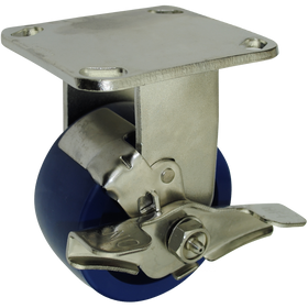 4" x 2" Solid Polyurethane Wheel Stainless Steel Rigid Caster with Brake - 750 Lbs Capacity