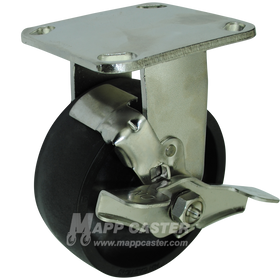 5" x 2" Hi-Temp Heateater Wheel Stainless Steel Rigid Brake Caster - 1,000 Lbs Capacity