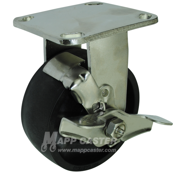 5" x 2" Hi-Temp Heateater Wheel Stainless Steel Rigid Brake Caster - 1,000 Lbs Capacity