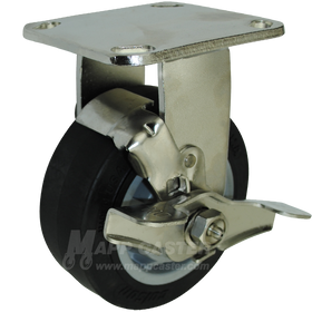 5" x 2" Thermoplastic Rubber Wheel Rigid Stainless Steel Caster with Brake  - 500 Lbs Capacity