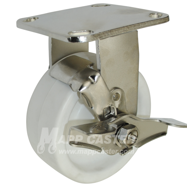 5" x 2" Retort Wheel Stainless Steel Rigid Brake Caster - 650 Lbs Capacity