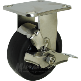 5" x 2" Rubber on Nylon Wheel Rigid Stainless Steel Caster with Brake - 450 Lbs Capacity