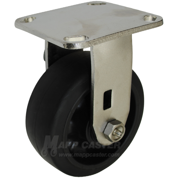 5" x 2" Rubber on Nylon Wheel Rigid Stainless Steel Caster - 450 Lbs Capacity