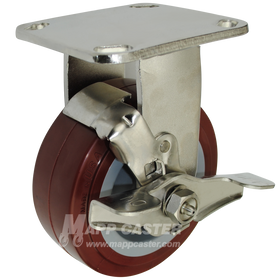 5" x 2" Polyurethane Wheel Stainless Steel Rigid Caster with Brake - 750 Lbs Capacity