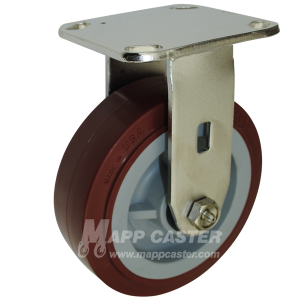 6" x 2" Polyurethane Wheel Stainless Steel Rigid Caster - 900 Lbs Capacity