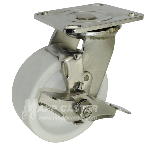 5" x 2" Retort Wheel Stainless Steel Swivel Brake Caster - 650 Lbs Capacity