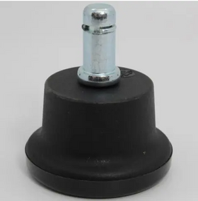 A black plastic furniture glide with a metal grip ring stem.