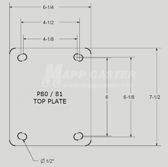 6" x 7-1/2" Weld on Top Plate / Shim - Part# PTOP-PLATE-80 Drawing