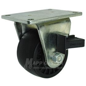 3" x 1-13/16" Glass Filled Nylon Wheel Rigid Caster with Brake - 1000 Lbs Capacity