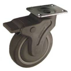 5" x 1-1/4" TPR Wheel in Glass Filled Nylon Swivel Rig Caster with Total Lock Brake - 300 Lbs Capacity