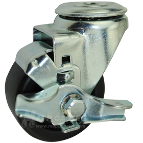 3" x 1-1/4" Heavy Duty Plastic Hollow Kingpin Brake Caster - 300 Lbs Capacity