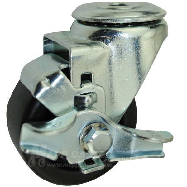 3" x 1-1/4" Heavy Duty Plastic Hollow Kingpin Brake Caster - 300 Lbs Capacity