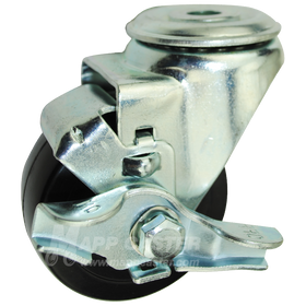 3" x 1-1/4" Hard Rubber Wheel with Ball Bearings Hollow Kingpin Swivel Brake Caster - 300 Lbs Capacity