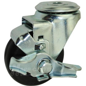 3" x 1-1/4" Neoprene Wheel Hollow Kingpin Brake Caster - 200 Lbs Capacity