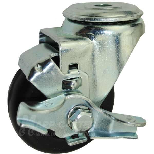 3" x 1-1/4" Neoprene Wheel Hollow Kingpin Brake Caster - 200 Lbs Capacity